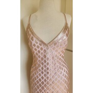 SHO pale rose gold sequin Slip DressV Neck, Spaghetti straps,  diamond pattern,